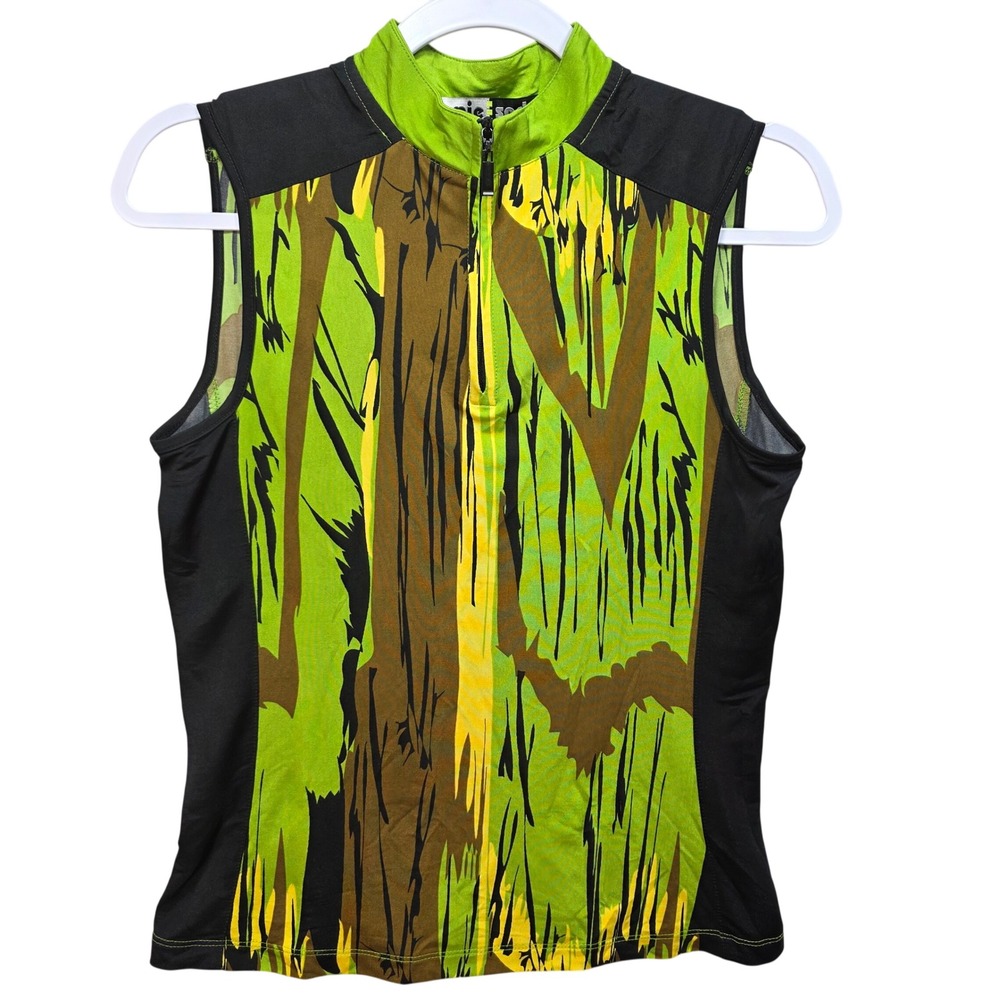 Jamie Sadock Golf Top Womens XS Quarter Zip Green Abstract Sleeveless Activewear